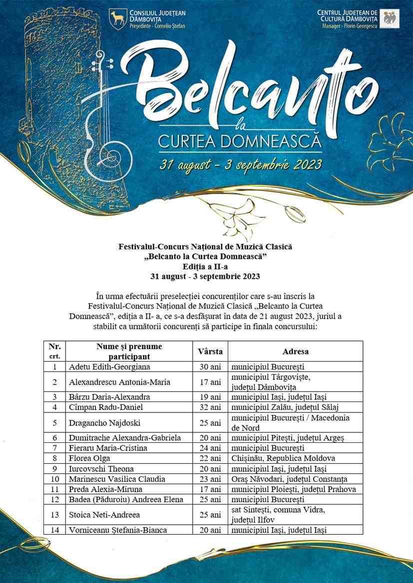  Festivalul  - Concurs Național de Muzică Clasică "Belcanto la Curtea Domnească"