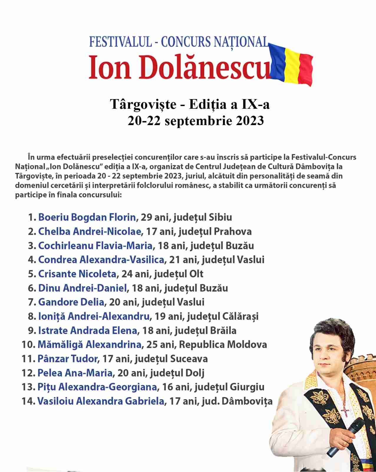  Finaliști - Festivalul Concurs Național "Ion Dolănescu"