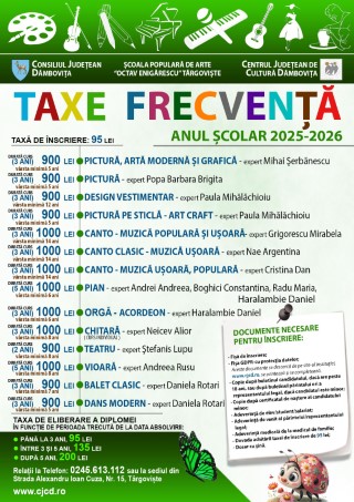  Inscrieri la Școala Populară de Arte „Octav Enigărescu” din cadrul Centrului Județean de Cultură Dâmbovița